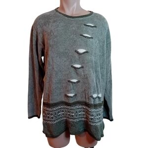 Women's Vintage‎ D&D Collection Abstract Sage Green 3D Pattern Sweater Indie XL